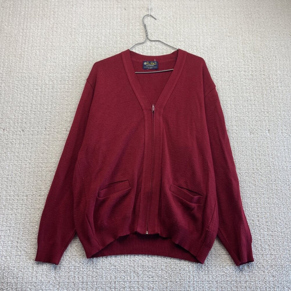 VTG Prince Bellini Knit Full Zip Cardigan Red Sweater Canada Made Men Size L *